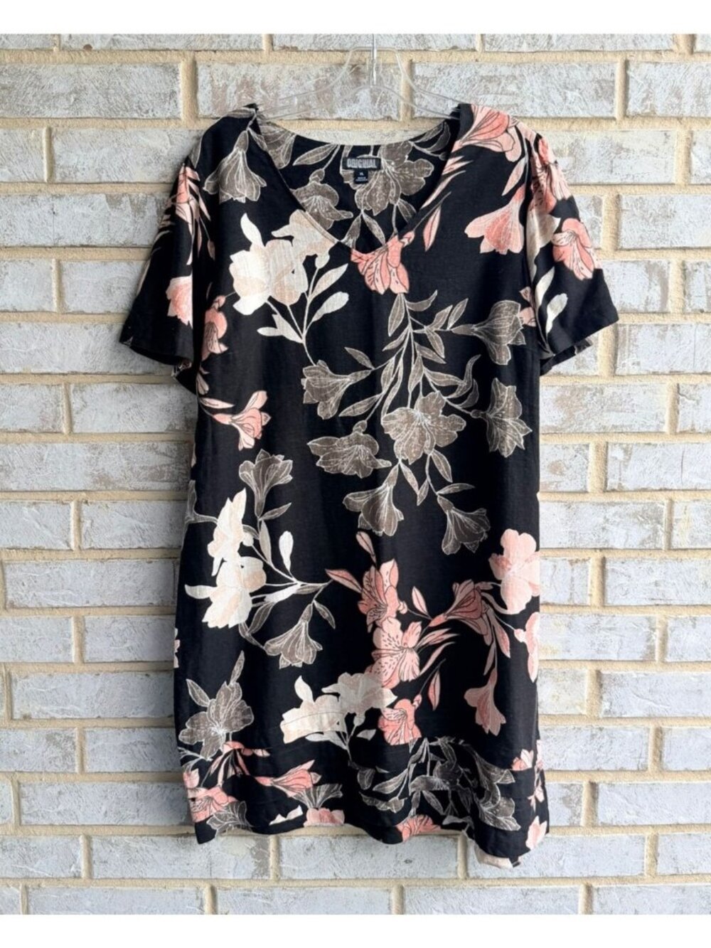 Nicole Miller Original Short Sleeve Round Neck Linen Blend Floral Dress Size XL